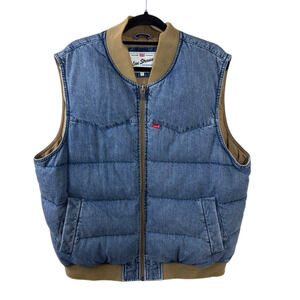 Levis Western Super Puffer Vest Blue Denim Down Insulated Snap Size XL Full Zip